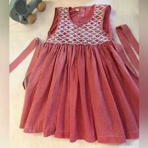 Vintage Toddler Girl Red Gingham Hand Smocked Dress Intricate Flowers 12-18 M